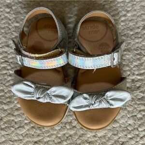 Stride Rite Whitney Sandals in Iridescent Silver with Bow